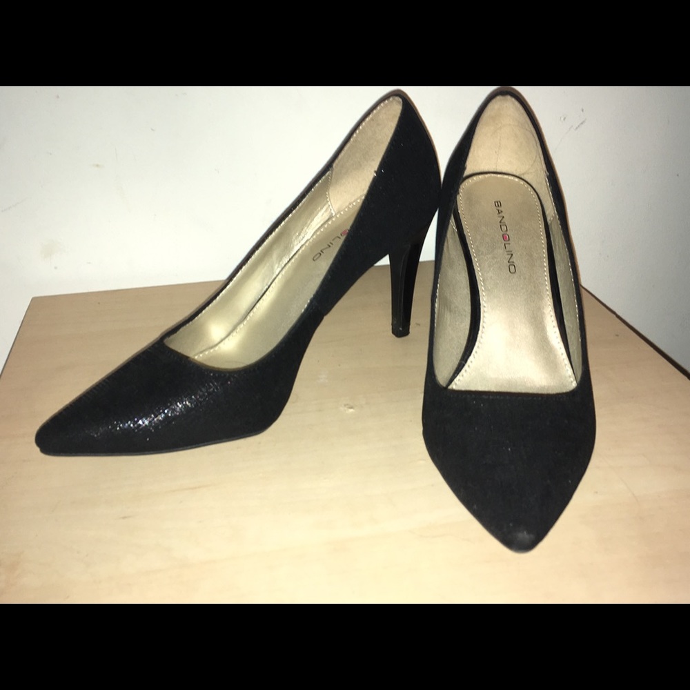 Black & Somewhat metallic pointed toe heels